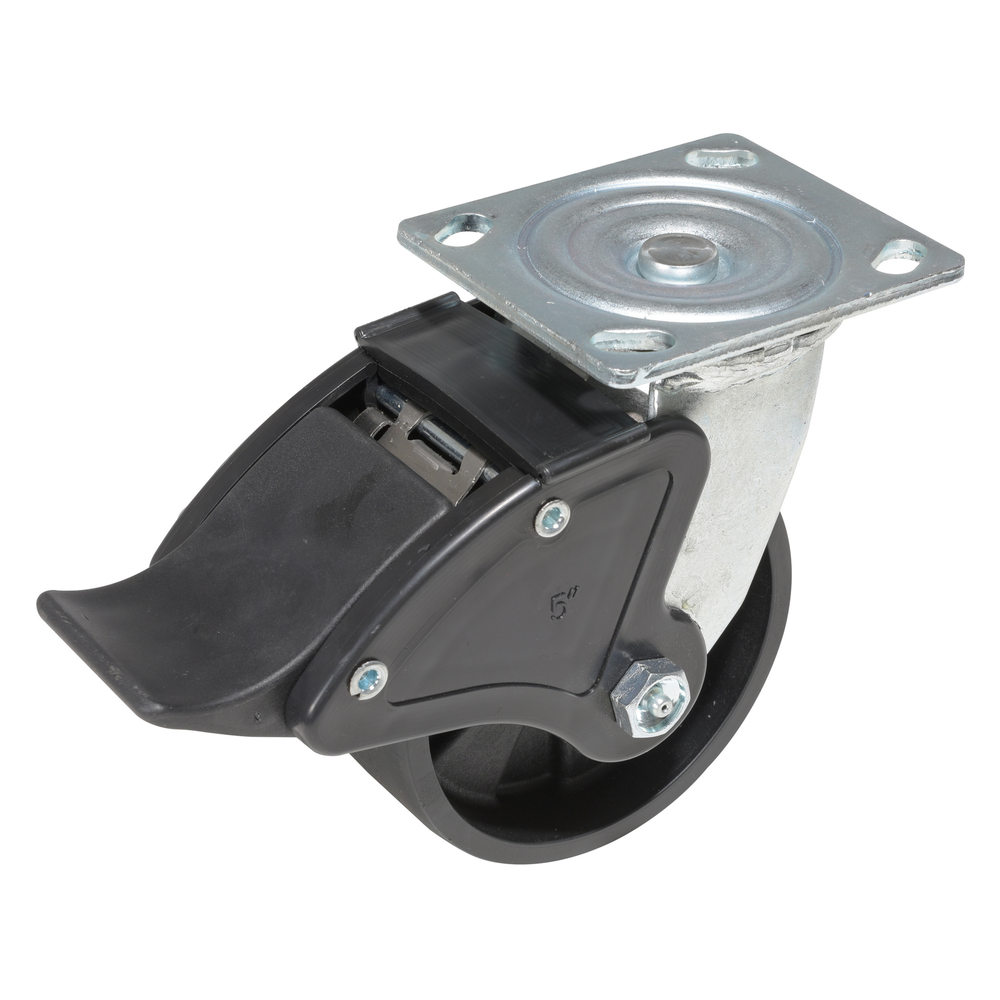Vestil Nylon Swivel Total Brake Caster - 5in. x 2in., Glass-Filled Nylon, Model# CST-5X2GFN-SWTB